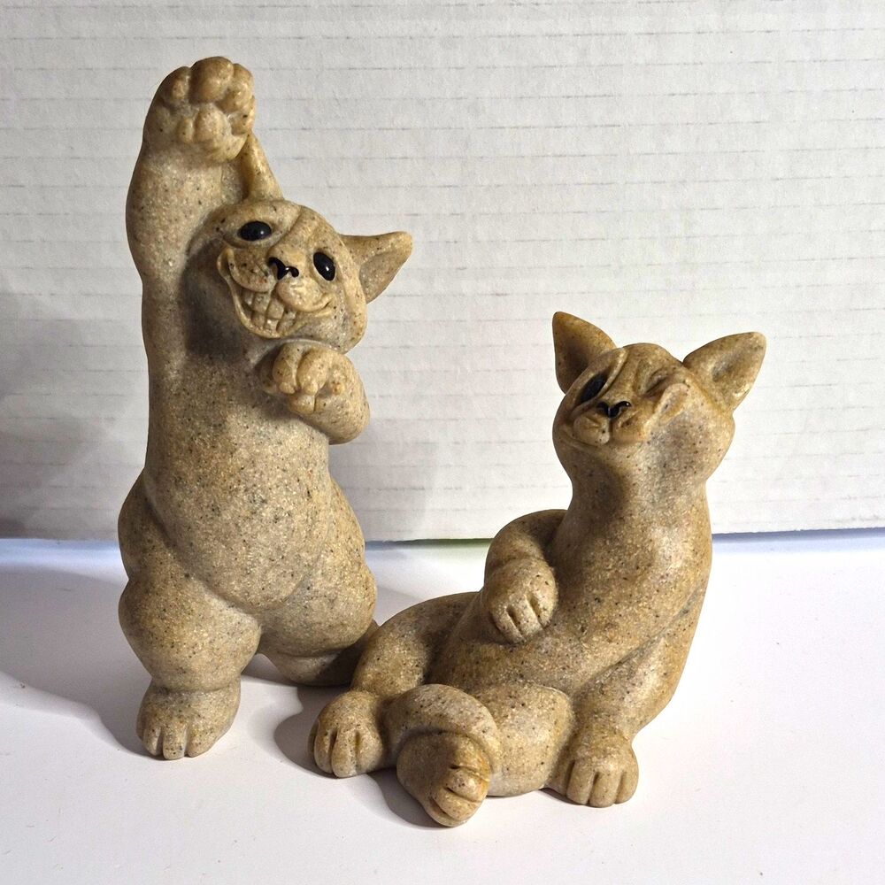 Vintage Quarry Critters Cat Figurine Pair: "Caz" and "Carla" by Second Nature